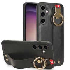 Custodia per telefono posteriore in pelle con cinturino per Samsung Galaxy S23 FE 5G (nera)