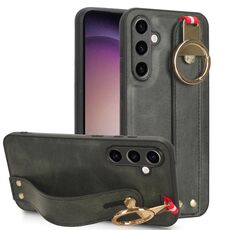Custodia per telefono posteriore in pelle con cinturino per Samsung Galaxy S23 FE 5G (verde)