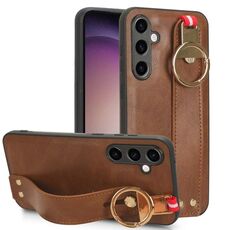 Custodia per telefono posteriore in pelle con cinturino per Samsung Galaxy S23 FE 5G (marrone)