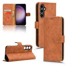 Per Samsung Galaxy S23 FE 5G Custodia per telefono in pelle con vibrazione magnetica Skin Feel (marrone)