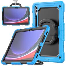 Per Samsung Galaxy S9+ Custodia per tablet PC ibrida in silicone tipo D con supporto per maniglia (azzurro)