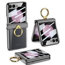 Per Samsung Galaxy Z Flip5 GKK Custodia magnetica pieghevole per telefono Phantom Rotary con supporto ad anello (Nero)