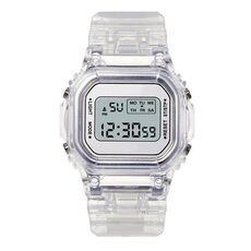 Orologio elettronico luminoso impermeabile con custodia trasparente semplice per sport all'aria aperta (quadrato trasparente bianco)