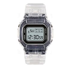 Orologio elettronico luminoso impermeabile con custodia trasparente semplice per sport all'aria aperta (nero quadrato trasparente)