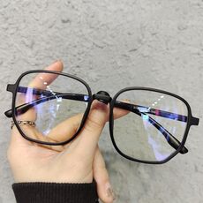 Occhiali da vista retro anti-luce blu con montatura leggera e poligonale per occhiali con lenti piatte (nero opaco)