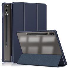 Per Samsung Galaxy Tab S9+ Custodia per tablet in pelle intelligente 3 pieghevoli in acrilico (blu scuro)