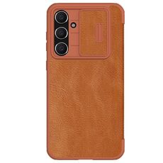 Custodia per telefono in pelle con design scorrevole per fotocamera Samsung Galaxy S23 FE 5G NILLKIN QIN Series Pro (marrone)