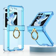 Custodia per telefono in silicone con cerniera Gkk Airbag per Samsung Galaxy Z Flip5 con supporto ad anello (blu trasparente)