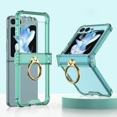 Custodia per telefono in silicone con cerniera Gkk Airbag per Samsung Galaxy Z Flip5 con supporto ad anello (verde trasparente)