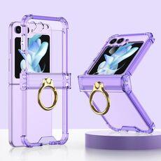 Custodia per telefono in silicone con cerniera Gkk Airbag per Samsung Galaxy Z Flip5 con supporto ad anello (viola trasparente)