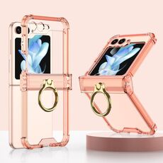 Custodia per telefono in silicone con cerniera Gkk Airbag per Samsung Galaxy Z Flip5 con supporto ad anello (arancione trasparente)