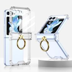 Custodia per telefono in silicone con cerniera Gkk Airbag per Samsung Galaxy Z Flip5 con supporto ad anello e pellicola temperata (trasparente)