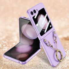 Per Samsung Galaxy Z Flip5 GKK Custodia per cellulare con cerniera integrata con collana e supporto ad anello (viola)
