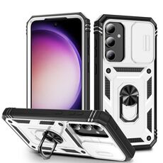 Per Samsung Galaxy S23 FE 5G Custodia scorrevole Camshield TPU + PC con supporto (bianco + nero)