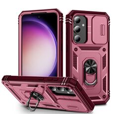 Per Samsung Galaxy S23 FE 5G Custodia scorrevole Camshield TPU + PC con supporto (rosa + rosa rossa)