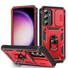 Per Samsung Galaxy S23 FE 5G Custodia scorrevole Camshield TPU + PC con supporto (rosso + nero)