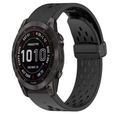 Per cinturino in silicone Garmin Fenix 7S Sapphire Solar da 20 mm con foro per fibbia pieghevole (nero)
