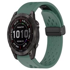 Per cinturino in silicone Garmin Fenix 7S Sapphire Solar da 20 mm con foro per fibbia pieghevole (verde scuro)