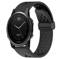 Per Garmin Fenix 5S Plus cinturino in silicone con foro per fibbia pieghevole da 20 mm (nero)