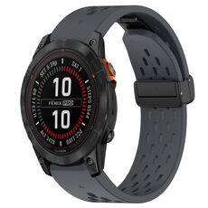 Per cinturino in silicone con foro per fibbia pieghevole Garmin Fenix 7 Pro 47mm 22mm (grigio scuro)