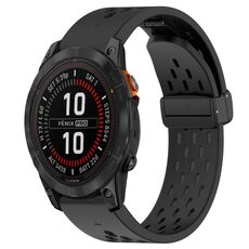 Per cinturino in silicone con foro per fibbia pieghevole Garmin Fenix 7 Pro 47mm 22mm (nero)