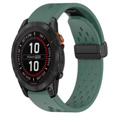 Per cinturino in silicone con foro per fibbia pieghevole Garmin Fenix 7 Pro 47mm 22mm (verde scuro)