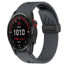 Per cinturino in silicone Garmin Fenix 7 Solar da 22 mm con foro per fibbia pieghevole (grigio scuro)