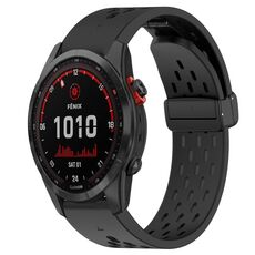 Per cinturino in silicone Garmin Fenix 7 Solar da 22 mm con foro per fibbia pieghevole (nero)