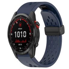 Per cinturino in silicone Garmin Fenix 7 Solar da 22 mm con foro per fibbia pieghevole (blu notte)