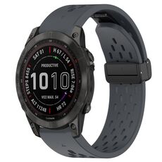 Per cinturino in silicone Garmin Fenix 7 Sapphire Solar da 22 mm con foro per fibbia pieghevole (grigio scuro)