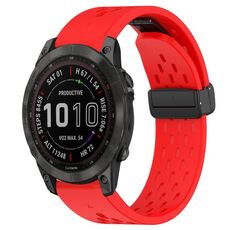 Per cinturino in silicone Garmin Fenix 7 Sapphire Solar da 22 mm con foro per fibbia pieghevole (rosso)