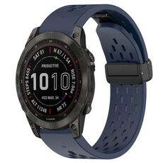 Per cinturino in silicone con foro per fibbia pieghevole Garmin Fenix 7 Sapphire Solar da 22 mm (blu notte)
