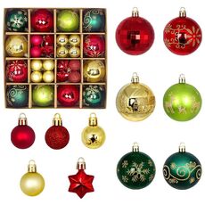 44 pezzi/set 3-6 cm di palline di Natale dipinte con ornamenti elettrolitici, colore: rosso dorato verde