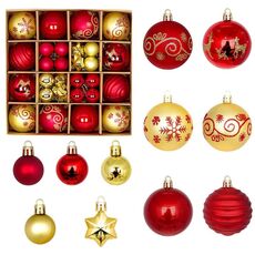 44 pezzi/set 3-6 cm palla di Natale dipinta con ciondolo ornamenti elettrolitici, colore: rosso dorato