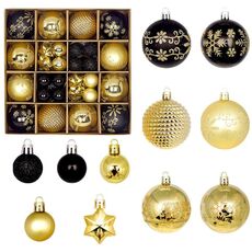 44 pezzi/set 3-6 cm di palline di Natale dipinte con ornamenti elettrolitici, colore: oro nero