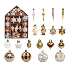 73 pezzi/set Ciondolo decorativo per albero di Natale, palla di Natale dipinta, colore: oro bianco
