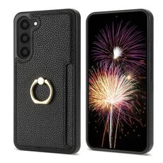 Per Samsung Galaxy S23 5G Custodia per telefono con retro in pelle con carta ad anello Litchi (nera)