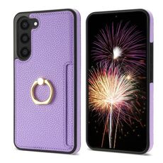 Per Samsung Galaxy S23 5G Custodia per telefono con retro in pelle con carta ad anello Litchi (viola)