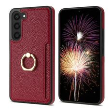 Per Samsung Galaxy S23 5G Ring Card Litchi Custodia posteriore in pelle per telefono (rossa)