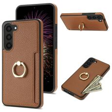 Per Samsung Galaxy S23 5G Ring Card Litchi Custodia posteriore in pelle per telefono (marrone)