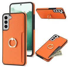 Custodia posteriore in pelle per Samsung Galaxy S22+ 5G Ring Card Litchi (arancione)