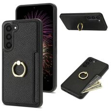 Custodia posteriore in pelle per Samsung Galaxy S23 FE 5G Ring Card Litchi (nera)
