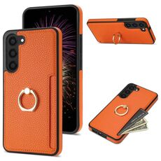Custodia posteriore in pelle per Samsung Galaxy S23 FE 5G Ring Card Litchi (arancione)