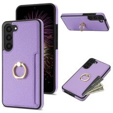 Custodia posteriore in pelle per Samsung Galaxy S23 FE 5G Ring Card Litchi (viola)