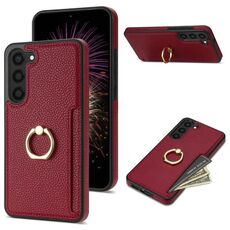 Custodia posteriore in pelle per Samsung Galaxy S23 FE 5G Ring Card Litchi (rossa)