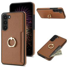 Custodia posteriore in pelle per Samsung Galaxy S23 FE 5G Ring Card Litchi (marrone)