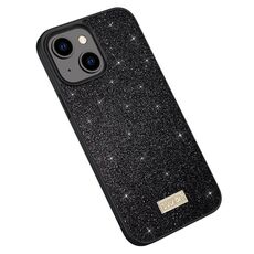 Per iPhone 15 SULADA PC scintillante + TPU + custodia per telefono in pelle fatta a mano (nera)