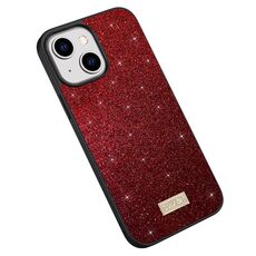 Per iPhone 15 SULADA PC scintillante + TPU + custodia per telefono in pelle fatta a mano (rossa)