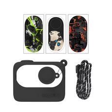 Per Insta360 GO 3 Sunnylife Custodia in silicone Adesivi Skin Wrap Copriobiettivo con tracolla (Nero)