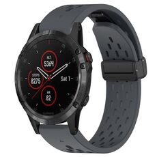 Per cinturino in silicone con foro per fibbia pieghevole Garmin Fenix 5 da 22 mm (grigio scuro)